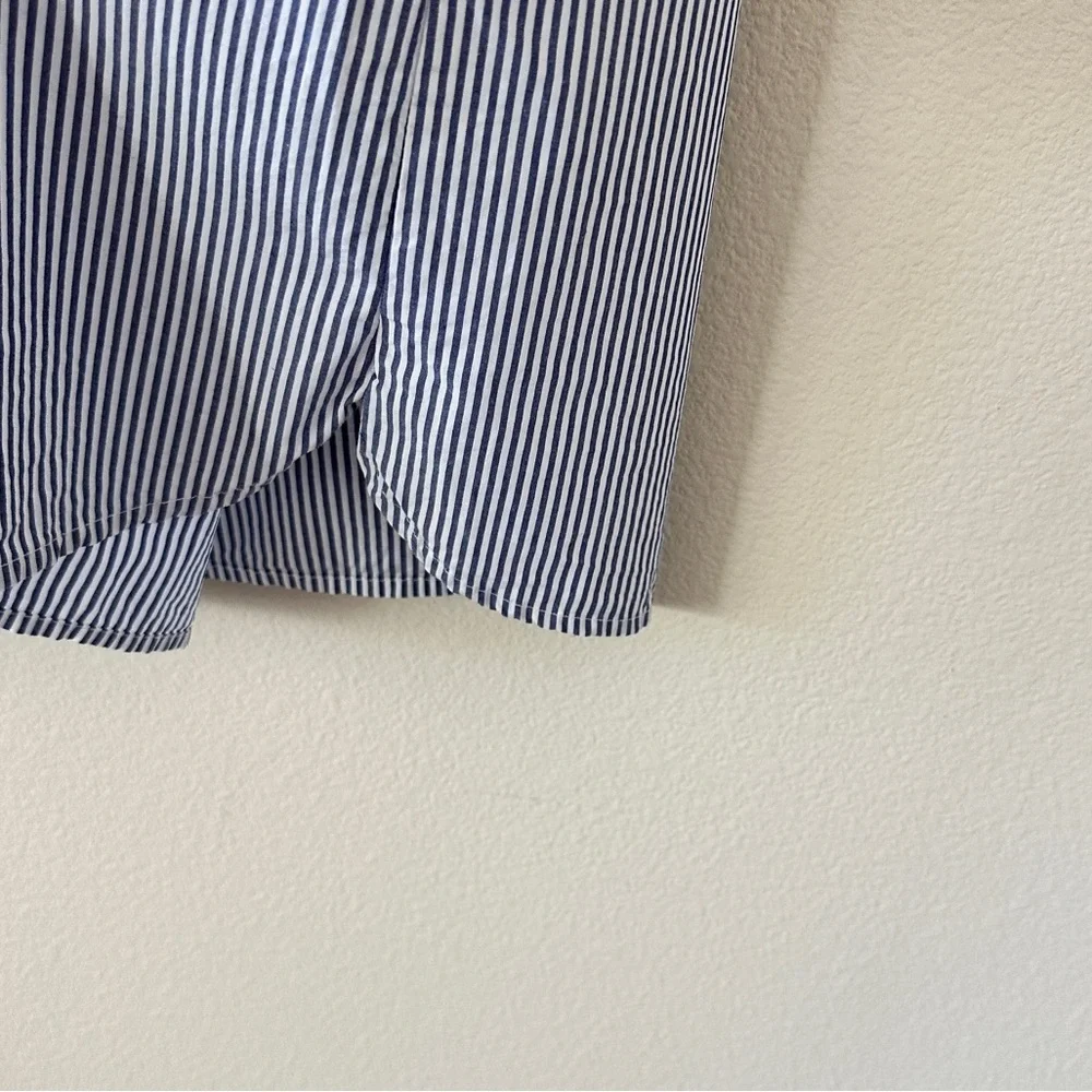 J. Crew Navy White Striped Ruffle Sleeveless Cotton Blouse Size 10